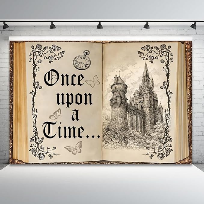 7x5ft Once Upon a Time Backdrop Fairy Tale Books Castle Princess Photography Background Once Upon a Time Birthday Baby Shower Decoration Storybook Wedding Party Banner