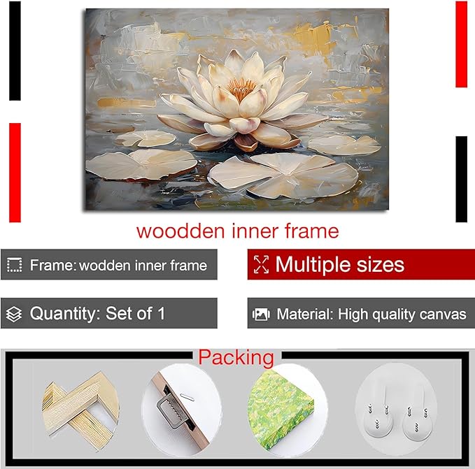 Ethereal white lotus floating on Crystal Waters poster vintage oil painting printwall art soft blush and gold accents serene home and office decor dreamy 24x36in Wood Framed