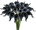 Mandy's PU Black Calla Lily Artificial Flowers 20 Stems 13.5in Faux Realistic Centerpiece for Thanksgiving and Christmas Decorations DIY Bridal Bouquet Home Décor