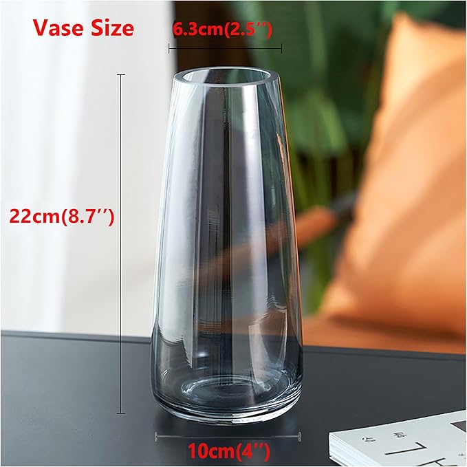 FANTESTICRYAN Modern Glass Vase Irised Crystal Clear Glass Vase for Home Office Decor (Crystal Grey)