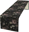 Gothic Floral Table Runner,Vintage Black Pink Rose Print Table Runner for Home Kitchen Table Dining Indoor Outdoor Party Decor 13x36 Inch