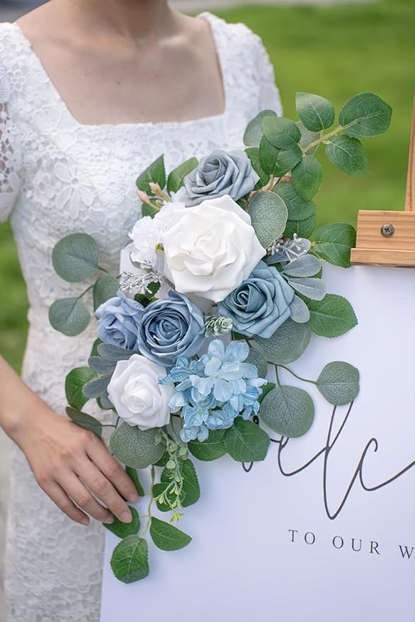 WEIERYUE(Pack of 2 Artificial Flowers Decorations,Artificial Arch Backdrop Garlandfor Ceremony Party Reception Entrance Welcome Easel Door Floral Decor Wall Home Entryway Outdoor(Blue of The Sky)