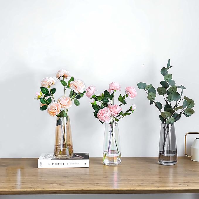 FANTESTICRYAN Modern Glass Vase Irised Crystal Clear Glass Vase for Home Office Decor (Crystal Grey)