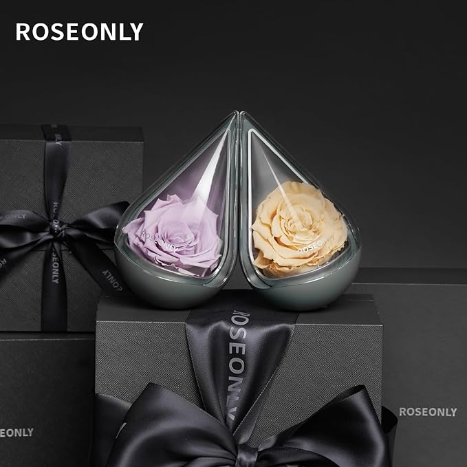 Preserved Rose with Water-Drop Shape, Eternal Flowers Gifts for Women Girlfriend Wife Mothers Real Roses Presents for Her Valentine's Day Christmas Birthday Mother's Day Anniversary (Blue)