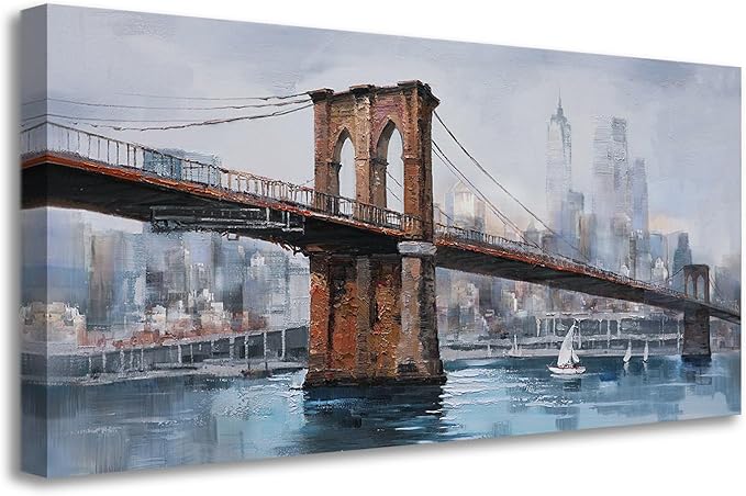 Ardemy Brooklyn Bridge Wall Art, Large Cityscape Canvas Wall Art for Living Room Skyline New York City Pictures Wall Decor Painting Artwork for Walls Bedroom Mens Room Home Office, 40"x20"