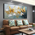 Butterfly Canvas Wall Art, Butterfly and Flower Wall Decor, Butterfly Prints, Abstract Textured Canvas Wall Art, Artwork for Walls, Oil Painting Wall Art, Wall Decor Living Room (Black Frame, *39"x19"|100x50cm)