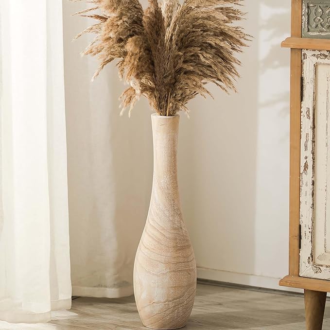 Hanobe Floor Vase Home Decor: 22 inch Tall Decorative Wood Vases for Living Room Large Rustic Farmhouse Boho Vase for Dining Table Centerpieces Bedroom Corner Hallway Indoor Office