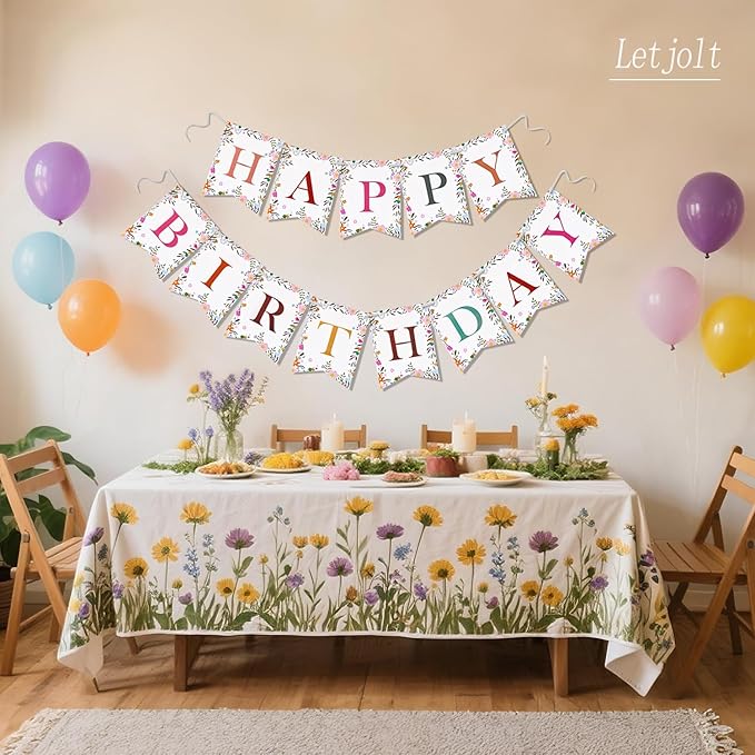 Letjolt Wildflower Happy Birthday Banner Girls Flower Birthday Flag Floral Theme Party Signs Baby Shower Decorations Supplies for Women 13 pcs