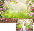 Renaiss 9x6ft Spring Nature Scenery Pink Flower Blossom Green Leaves Wood Floor Park Floral Meadow Photography Background for Wedding Baby Shower Birthday Party Decor Photo Studio Props