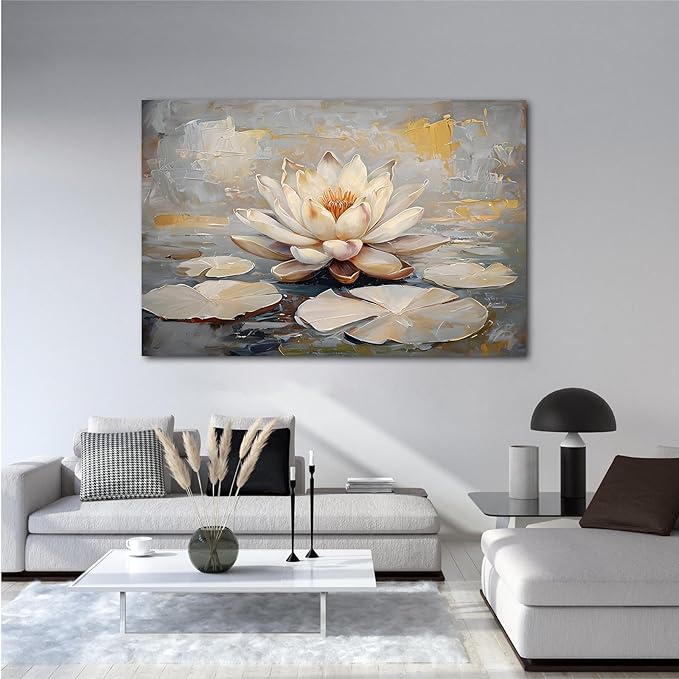 Ethereal white lotus floating on Crystal Waters poster vintage oil painting printwall art soft blush and gold accents serene home and office decor dreamy 20x30in Frameless