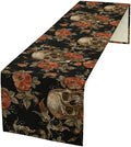 Gothic Table Runner,Vintage Skull Red Floral Pattern Table Runner for Home Kitchen Table Dining Garden Farmhouse Wedding Party Decor 13x60 Inch