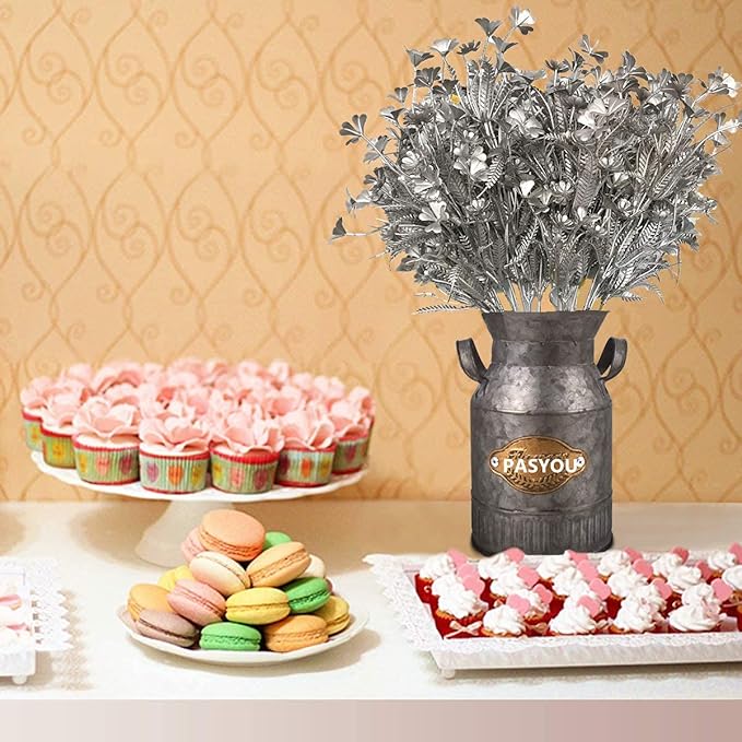 PASYOU Christmas Artificial Plants Decoration, Plastic Grass Faux Shrubs Simulation Flower Leaves Indoor Outdoor Home Garden Planter Filler Party Hotel Verandah Wedding DIY Decor - Silver 2 Pack