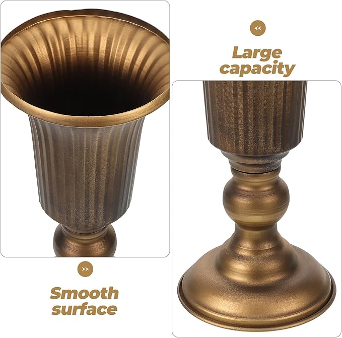 Alipis Vintage Metal Tabletop Flower Vase Decorative Flower Pot Antique Gold Iron Art Container for Home Hotel Shop Decor