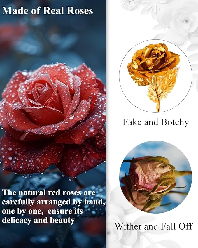 16 Flowers Forever Preserved Roses in Heart Box, Preserved Flowers Womens Birthday Gifts for Women Mothers Rose Gift for Her Romantic Eternal Real Rose for Women Mom Wife