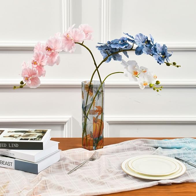Flower Vase Clear Plastic Cylinder Vases Decor for Centerpieces Home Storage Office Weddings Retro Pumpkin Hummingbird 11.8 x 3.9 in