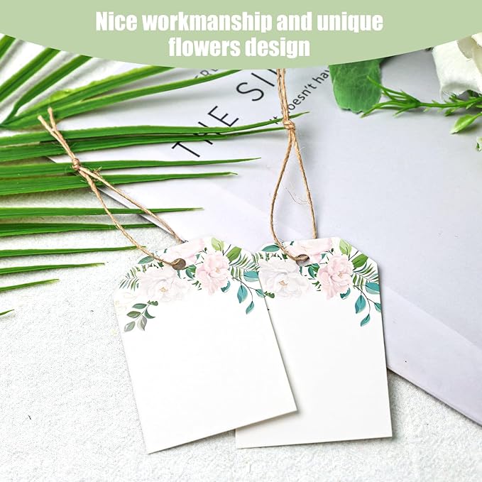 VGOODALL 80PCS Gift Tags with String Attached, 2 x 3 inch Floral Design Gift Tag for Presents, Bridal Shower, Wedding Birthday, Baby Shower