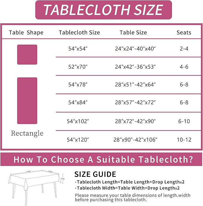 Rectangle Table Cloth,100% Waterproof Tablecloth Oil Proof Spill Proof Vinyl Table Cloth, Wipe Clean Plastic Table Cover for Dining, Camping, Indoor and Outdoor 54" x 120",Pink