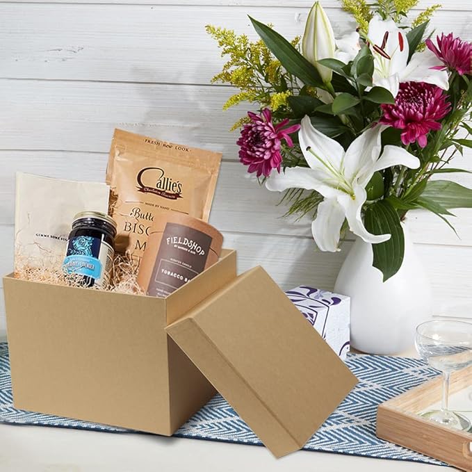 Briful Square Gift Boxes with Lids Set of 3 Brown Gift Box Assorted Sizes Nesting Gift Boxes for Presents Birthday Bridesmaid Wedding Valentines Christmas Party Favor Boxes
