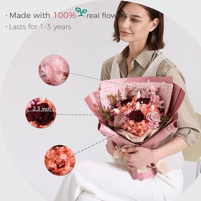 Large Preserved Roses Bouquet - Eternal Flowers Gift Box,Long-Lasting Real Roses,Flower gift box packaging,Birthday,Anniversary For Wife,Mom,Perfect for Valentine's Day,Mother's Day,Wedding (Red)