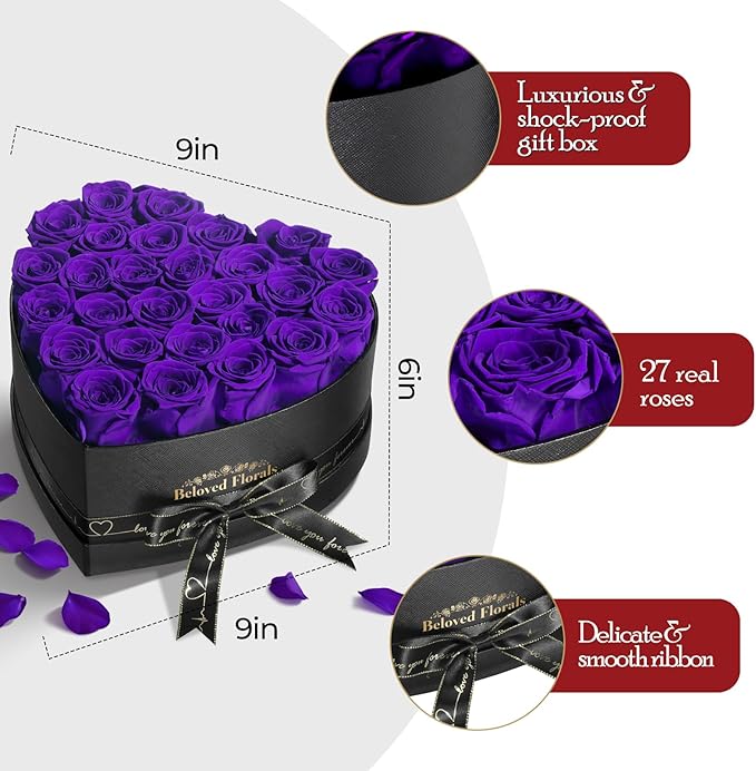 27 Preserved Flowers Rose Birthday Gifts for Women Her Mom Wife Girlfriend Grandma on Valentines Mothers Day Christmas Anniversary Romantic(Purple)