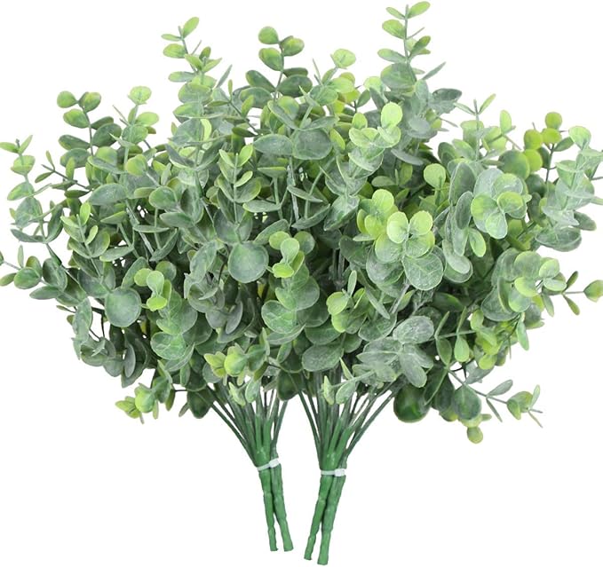 Rinlong Artificial 6Pcs Faux Eucalyptus Leaves Stems Spray Fake Plants Indoor Eucalyptus Branches Artificial Greenery Faux Plants for Farmhouse Bathroom Office Decor