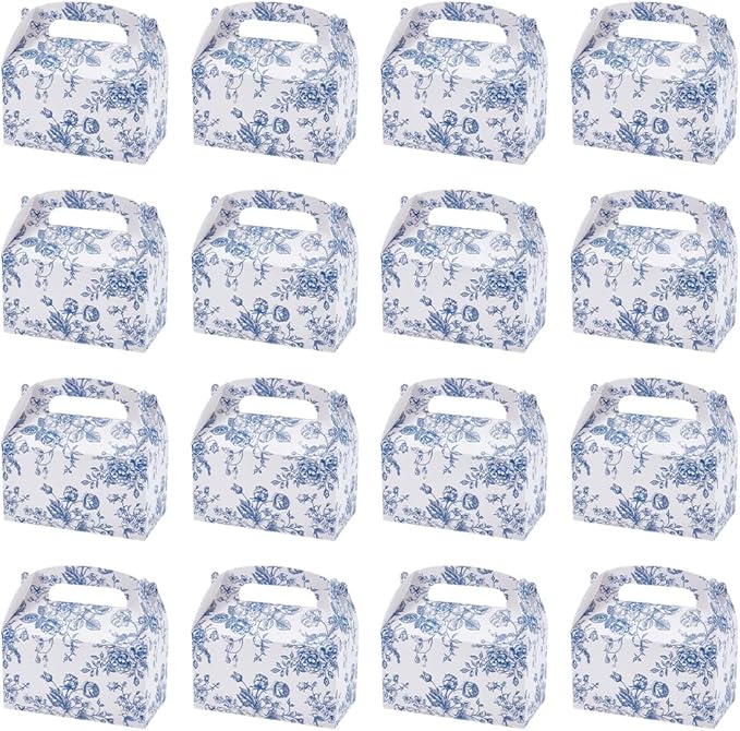UNICRAFTALE 4pcs Blue Floral Party Gift Favor Boxes with Handles Flower Pattern Gable Box Chinoiserie Floral Printed Paper Candy Box for Wedding Birthday Tea Bridal Shower Party Supplies