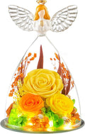 Gifts for Women Forever Flowers Preserved Rose in Glass Angel Figurine Real Colorful Roses Birthday Gifts for Her Grandma Sister Daughter Wife, Yellow