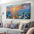 Ardemy Landscape Wall Art for Living Room Extra Large Wildflower Pictures Wall Decor Coastal Sunset Floral Canvas Textured Bedroom Flower Paintings Artwork Home Office, 48"x24"