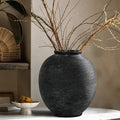 Black Round Ceramic Vase, 9.8 inch Large Textured Flower Vase,Minimalist Rustic Farmhouse Decor for Home, Living Room, Shelf, Table, Bathroom & Entryway Decoration (Black Bronze)