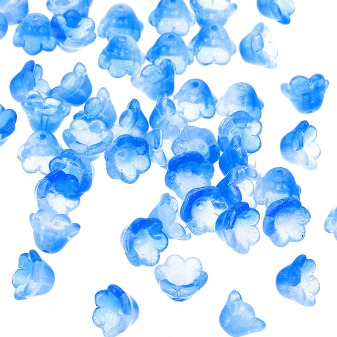 PATIKIL Glass Trumpet Flower Beads, 200 Pcs Gradient Flower Bead Charm for Jewelry Making DIY Craft, Bracelets, Earrings, Necklaces Decorations, Dark Blue
