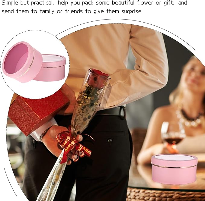 TOVINANNA 2pcs Floral Packaging Boxes with Lids for Valentine S Day Round Window PVC Flower Boxes Coated Paper Lightweight and Portable for Weddings Birthdays Anniversaries