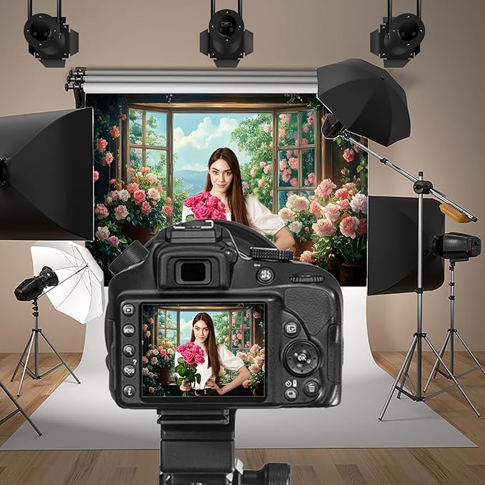 Baocicco 20x10ft Flowers Windowsill Photography Background Spring Floral Retro Oil Painting Photo Backdrop for Valentines Mothers Day Birthday Wedding Party Decorations Girls Women Portraits