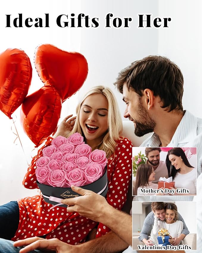16 Flowers Preserved Roses Gifts for Women, Pink Forever Flowers Womens Birthday Gifts for Women Wife Friends Preserved Flower Rose Gift for Mom Her Wife gf