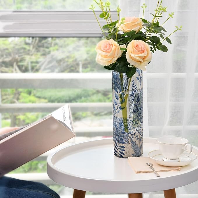 Flower Vase Clear Plastic Cylinder Vases Decor for Centerpieces Home Storage Office Weddings Blue Boho Plant 11.8 x 3.9 in