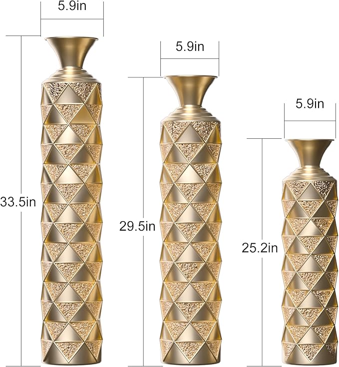 Floor Vases, Tall Home Decor Metal Vase Set of 3 Large Glazed Decorative Vases for Wedding Decor, Elegant Modern Flower Holder for Living Room, Entryway, Hallway, Dining Room