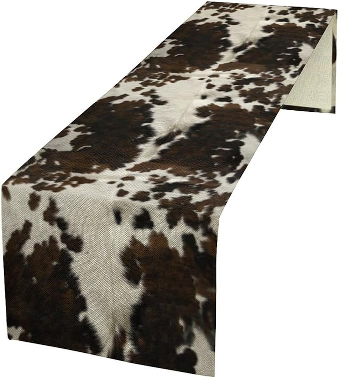 Cow Print Table Runner, Brown Cowhide Print Western Style Table Runner Country Farmhouse Cottage Cow Patten Table Decoration for Home Kitchen Dining, 13x120 Inch
