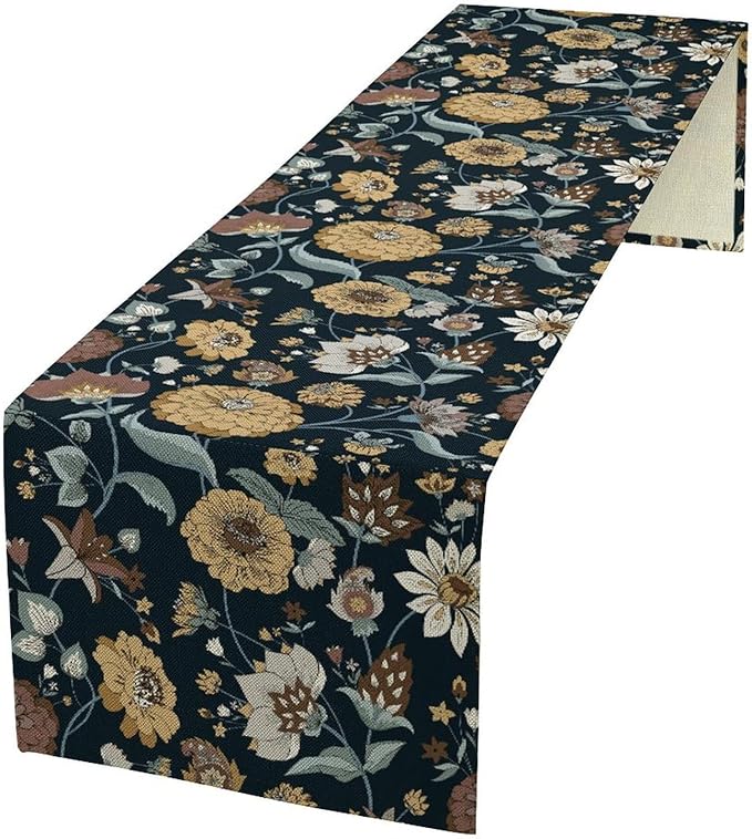 Boho Floral Table Runner Bohemian Floral Vintage Home Kitchen Dining Table Decoration 13x60 Inch 1PCS