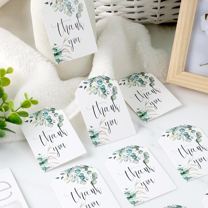 SallyFashion 75PCS Thank You Gift Tags 2x3 inch Kraft Paper Tags with String Attached for Wedding Birthdays Party Gift Baby Shower Bridal Shower