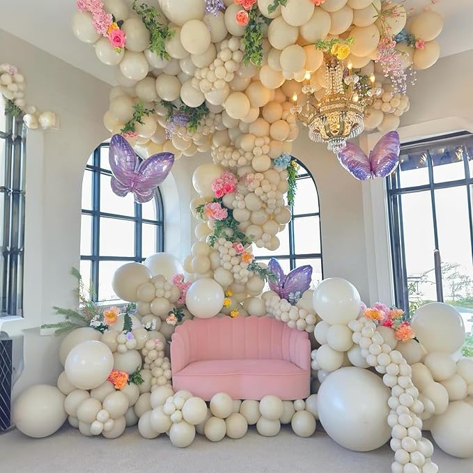 Togvu Nude Balloons Different Sizes, 123 Packs Boho Beige Balloons, Pack of 18 12 10 5 Inch Retro Apricot Balloons Garland Arch Kit for Boho Birthday Baby Shower Wedding Party Decoration