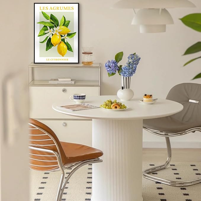 SERIMINO Fruit Botanical Wall Art for Kitchen, Lemon Prints Framed Canvas Wall Decor for Floral Dining Room Farmhouse, Watercolor Paintings Room Decor Aesthetic 3 Piece Set, 12"X16"
