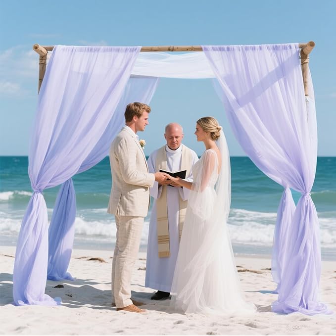 VOK Lavender Wedding Arch Draping Fabric Chiffon Fabric, 29in x 18Ft 2 Panels Sheer Chiffon Outdoor Curtain for Wedding Ceremony Birthday Party Decoration (Lavender,2 Panel)