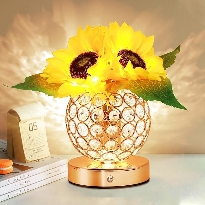 Sunflower Gifts for Women,Sunflower Flower Home Decor Touch Table Lamp,3-Colour Dimming Rechargeable Cordless Small Night Light for Festival Housewarming Birthday Gift for Mom