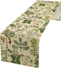 Vintage Botanical Table Runner, Antique 1900s Plants Herbs Mushroom Boho Retro Wildflower Ferns Print Table Runner for Farmhouse Kitchen Indoor Outdoor Decoration, 13x60inch