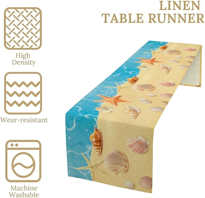 Sea Turtle Table Runner Marine Life Starfish Nautical Blue Green Ocean Theme Kitchen Table Decorations for Indoor Outdoor Home Party Decorations 13 * 120 Inch