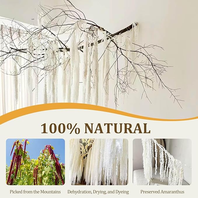 7 Pcs White Dried Preserved Amaranthus – 23" Long Hanging & Cascading Flowers for Wedding Bouquets, Centerpieces, Wall Decor & Home Decoration