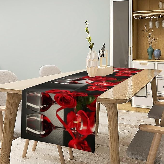 Retro Rose Red Wine Grape Print Table Runner,Table Dresser Runner, Kitchen Dining Table Runners for Indoor Outdoor Holiday Decor 13x60 Inch