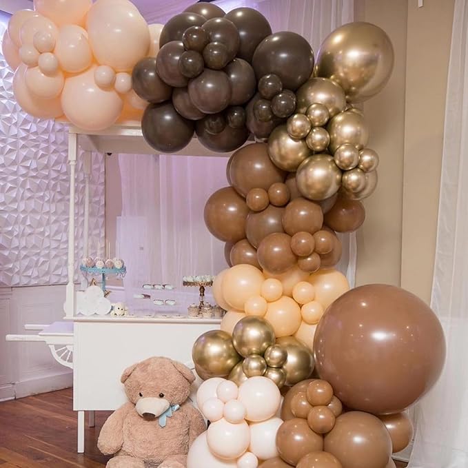 Togvu Brown Balloons Different Sizes, 123 Packs Boho Brown Balloons, Pack of 18 12 10 5 Inch Neutral Tan Brown Balloons Garland Arch Kit for Birthday Baby Shower Bear Theme Party Decoration, Khaki