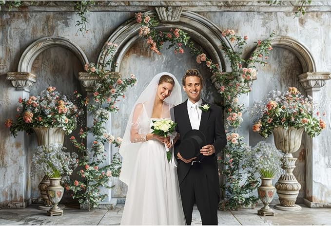 Baocicco 8x6.5ft Flower Castle Wall Photography Background Vintage Arch European Palace Victoria Wall Backdrop Women Themed Party Birthday Decorations Bridal Shower Ceremony Engagement Photoshoot