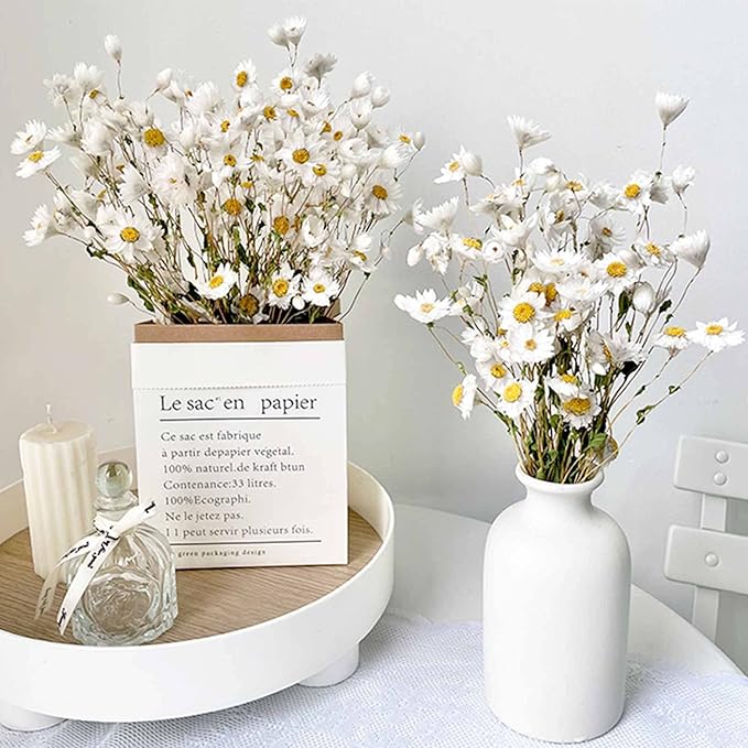 Dried Daisy Flowers Bouquet, 150+ Dry White Flowers, Artificial Sunflowers, 17'' Natural Gerber Daisies Arrangements for Farmhouse Vase Decor, Wedding, DIY Home Office Party Decoration