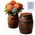 Wood Wine Barrel Vase 6" x 5" – Mini Barrel Rustic Wooden Flower Vase Planter for Wedding Reception, Party Table Decoration,Home Indoor Outdoor Garden, Kitchen,Planting (1)